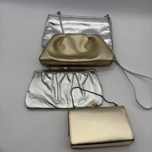 4 Pc Silver‎ Gold Purses Evening Handbag Vintage Brocade Metallic
